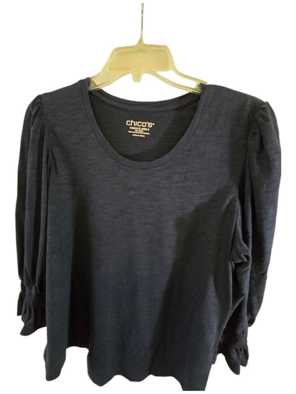 Cotton modal blend kinit top Chico's puff sleeve pullover size 2 (large-12) navy
